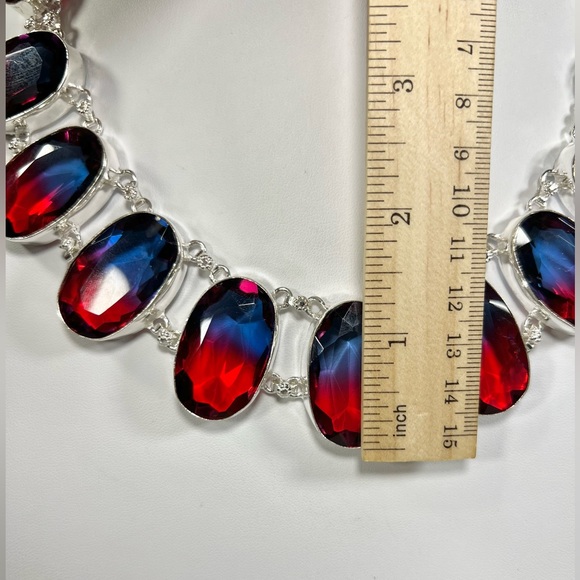 Synthetic 🇺🇸 Bi-Color Tourmaline 925 Large Necklace - Picture 4 of 5